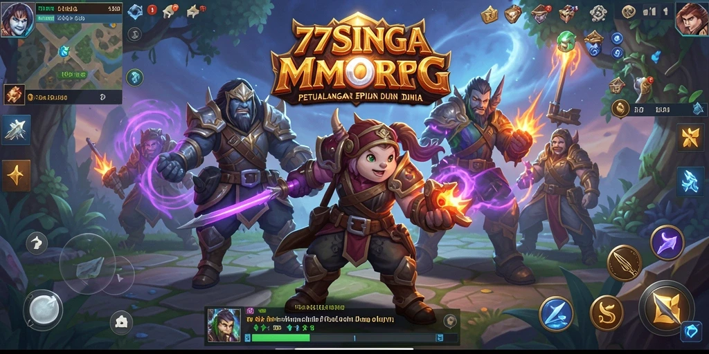 Screenshot utama gameplay 77SINGA yang menampilkan pertarungan epik.