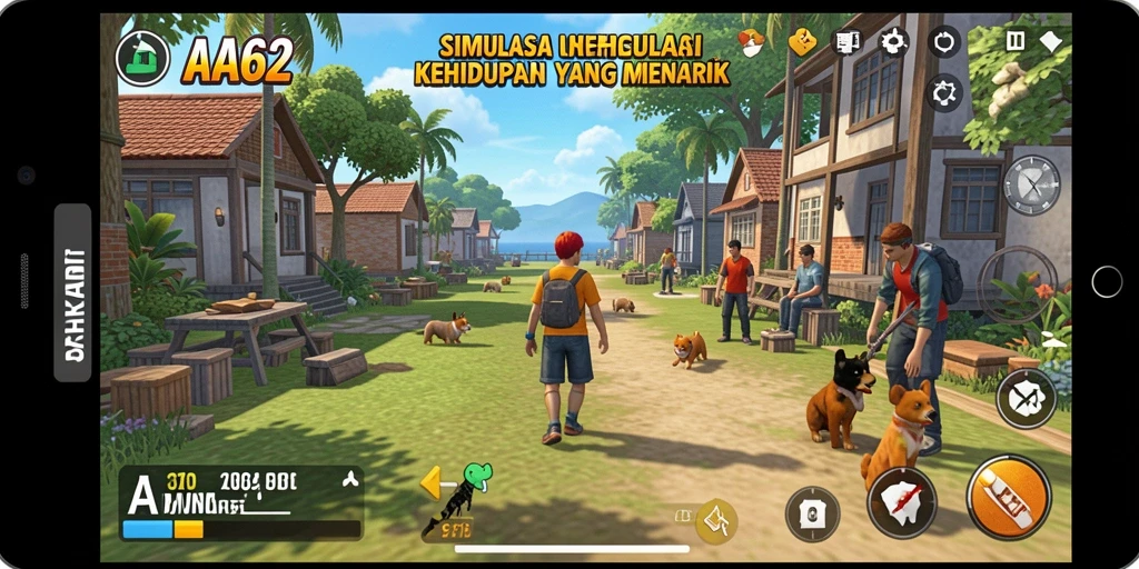Screenshot utama AA62 menampilkan gameplay simulasi yang interaktif.
