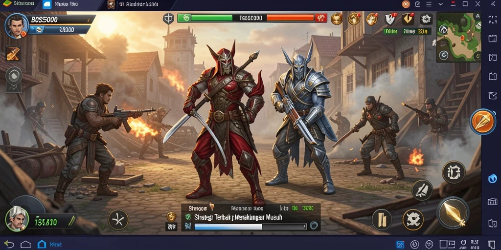 Screenshot gameplay BOS5000 menampilkan pertarungan seru dan strategi mendalam.