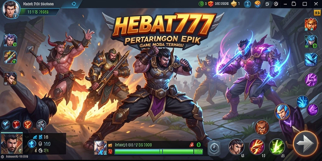 Tampilan gameplay MOBA epik dalam HEBAT777.