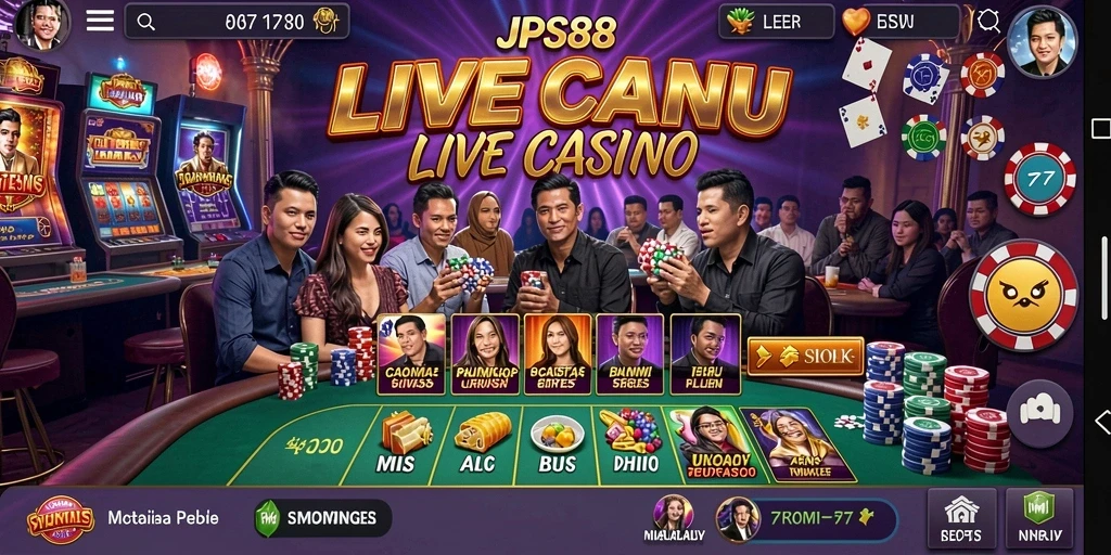 Screenshot gameplay JPS88 yang menampilkan dealer langsung di meja permainan.