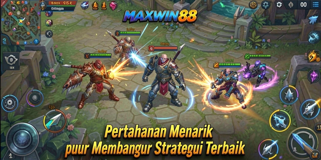 Gameplay seru <strong>MAXWIN88</strong> di tengah pertempuran Tower Defense.
