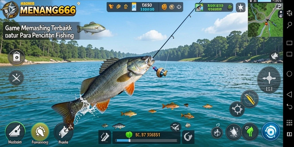 Screenshot gameplay MENANG666 dengan aksi memancing yang seru dan penuh warna.