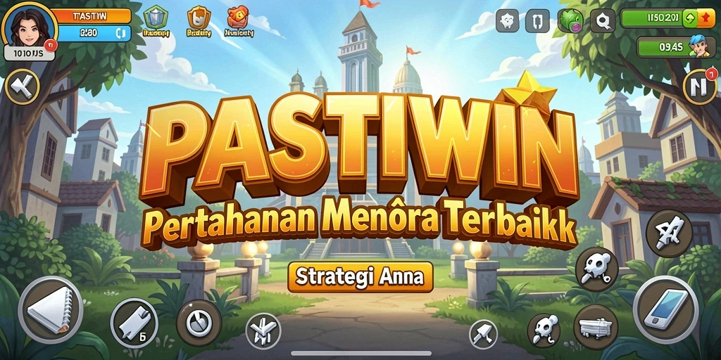 Tampilan gameplay menakjubkan dalam PASTIWIN yang menampilkan pertahanan menara.