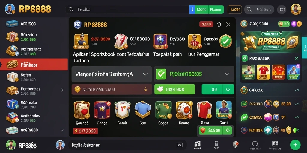 Screenshot utama RP8888 menampilkan tampilan antarmuka aplikasi Sportsbook yang menarik.