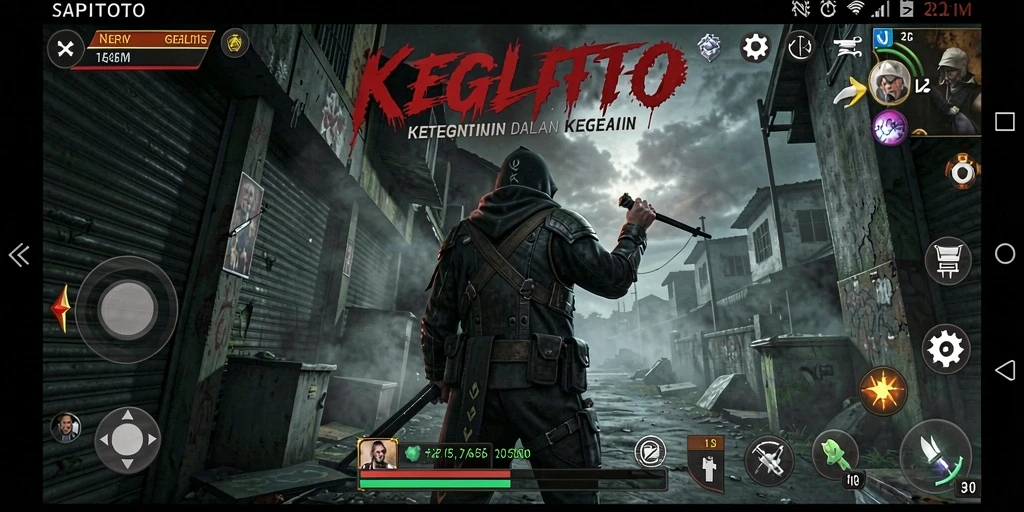 Screenshot gameplay SAPITOTO menampilkan suasana mencekam dengan efek visual yang menakutkan.