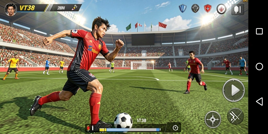Tampilan gameplay VT38 dengan aksi olahraga yang mendebarkan.